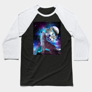 Cosmic Space Wolf Wolves Family Howling At Moon Baseball T-Shirt